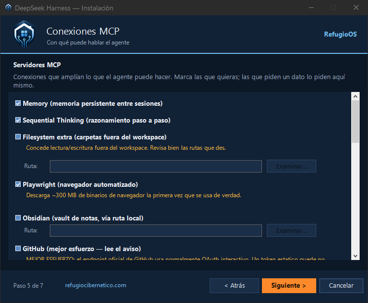 Asistente, paso 5: catálogo de conexiones MCP