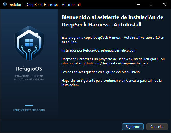Pantalla de bienvenida del instalador
